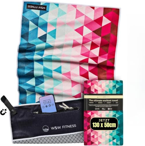 WOODSANDWAVES Fitness Handtuch 50x125 cm mit Design, Geräteüberzug, Magnetclip & Reißverschlusstasche – Sporthandtuch aus recyceltem PET für Gym – schnelltrocknend, geruchsneutral