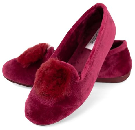 JOMIX Scarpe Ballerine Donna Invernali Ciabatte Ragazze in Velluto Rasato Pantofole Chiuse Eleganti Leggere Pelose Morbide Calde da Casa con Pompom ES2027-7 (Bordo, 37)
