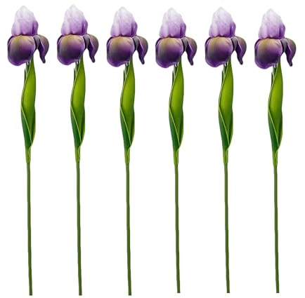 Angel Isabella Pack of 6-Real Touch 18 Bearded Iris Artificial Flowers for Decoration Centerpiece Arrangements (Shades of Plum Lavender)