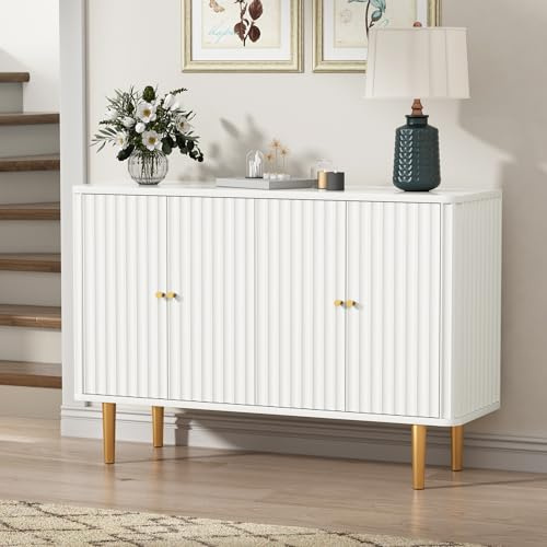 HOLTICO Sideboards for Living Room with 4 Doors and Removable Shelves, Modern Accent Cabinet, Wooden Buffet Storage Cabinets, White Sideboard Living Room, Dining Room, Kitchen, Hallway
