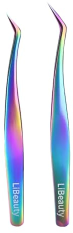 Libeauty Juego de pinzas curvadas para pestañas individuales y 1D-6D volumen l pinzas de pestañas de precisión profesionales con funda de almacenamiento de PU premium (colorido) (multicolor)