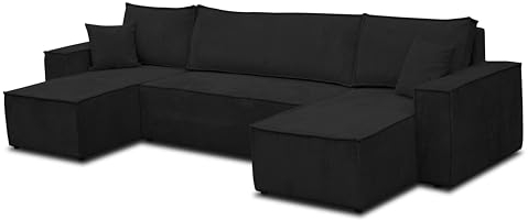 VENASI MÖBEL Hugo U-Form Ecksofa mit Schlaffunktion und Bettkasten, Sofa Eckcouch U Form Schlafsofa (Schwarz)