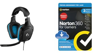 Logitech G432 kabelgebundenes Gaming-Headset, 7.1 Surround Sound, DTS Headphone - Schwarz + Norton 360 Gamers 2026 für 3 Geräte