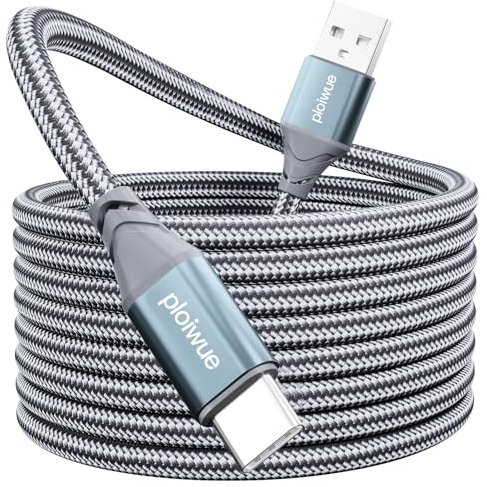 Cavo USB C da 7 m, da USB A a USB C, cavo di ricarica veloce in nylon intrecciato USB tipo C, compatibile con Samsung Galaxy S20 S10 S9 S8, controller PS5, Switch, P20 P10, Xperia, LG (grigio)