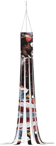 Eagle with USA Flag Print Halloween Series Windsock - Ghost Themed Hanging Outdoor Decorations 59 Inches