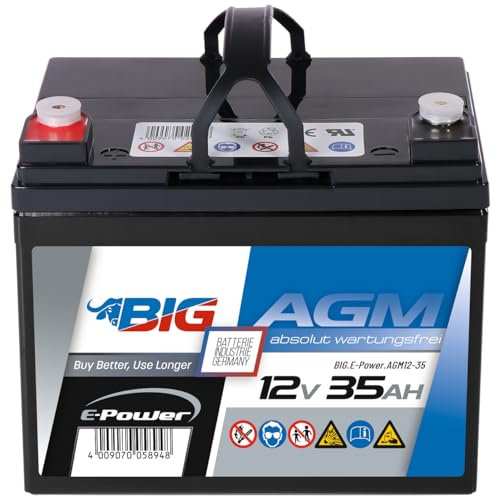 BIG E-Power AGM Versorgerbatterie: Ideal für Wohnmobil, Caravan, Photovoltaik, Inselanlagen, Solaranlagen, Camping, Marine, Gartenhütte, Unabhängige Stromversorgung, Windkraftanlagen (12V - 35Ah)