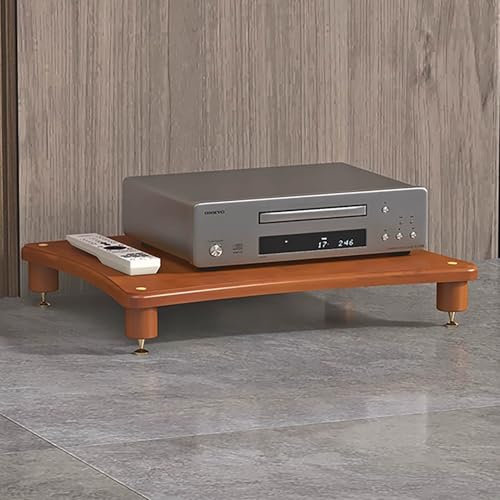 JIAOCKJIAO Audio Rack Hi Fi Regal, Record Player Stand aus Massivholz, Hi Fi Racks mit Stoßdämpfenden Fußnägeln aus Kupfer, Plattenspieler Regal, für Zuhause, Büro(Brown,1 Tier 60x48x10CM)