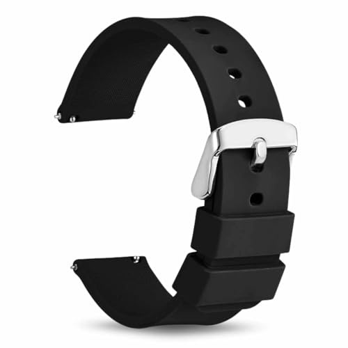 TECHZOCO Correa reloj silicona, Banda de Reloj de Silicona, Correa de Reloj Deportiva, Banda de Reloj Universal, Pulsera de Reloj Silicona, liberación rápida (Negro (Hebilla Plateada), 24 mm)