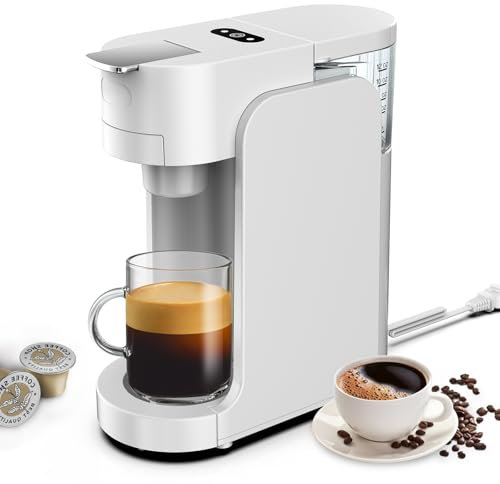 Eznaobo Cafeteras con cápsulas, K-Mini Cafetera de cápsulas K-Cup de un solo uso, 3 tamaños de infusión, botón fuerte, depósito extraíble de 350 ml, cafetera espresso muy para café en polvo (white)