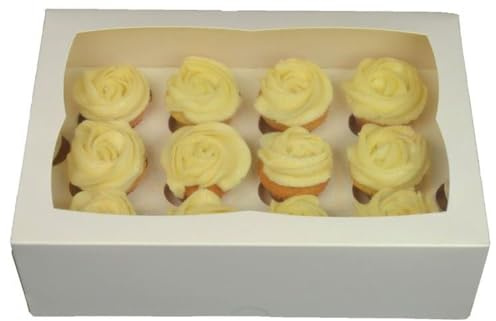 LARRYROO PREMIUM Ultra White Windowed MINI Cupcake Boxes for 12 Cup Cakes & inserts (10)