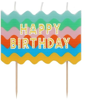 Talking Tables Wavy Large Happy Birthday Block Candle – Colourful Birthday Candles Cake Toppers and Cake Decorations for Cakes – Rainbow Design Wooden Sticks Recycled Packaging – 6.3cm