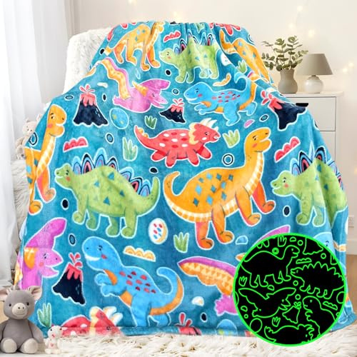 LMKLOP Glow in The Dark Dinosaur Blanket for Boys/Girls/Toddler/Baby, Cute Funny Kids Throw Blanket for Birthday/Toys, Dinosaur Gifts for Boy Age 3-12 40x 50