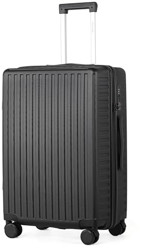 TANTOMI Koffer Mittelgroß, 24 Zoll Hartschalenkoffer, Leichter ABS-Rollkoffer, Reisekoffer mit 4×360°-Rollen, TSA-Schloss (Schwarz, 65L)