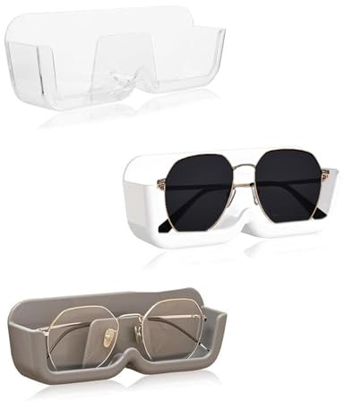 UOSIWYA Brillenhalter, Wandmontage, Brillenetui, zum Aufhängen, Sonnenbrillen-Organizer, Aufbewahrungsbox, Augenglashalter für Wand, Heimdekoration, Weiß, Grau, Transparent, 3 Stück