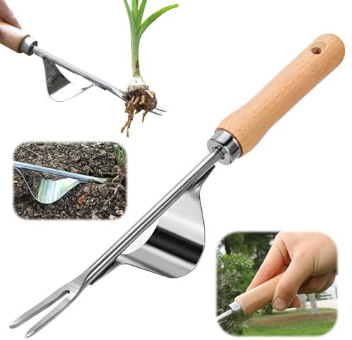 Czerio Unkrautstecher, 2025 Neue Gartengeräte Wurzeljäter mit Holzgriff, Manuelles Unkrautjätgerät aus Edelstahl, Gartengeräte für die Gartenarbeit gegen Moos und Unkraut (1 Stück)