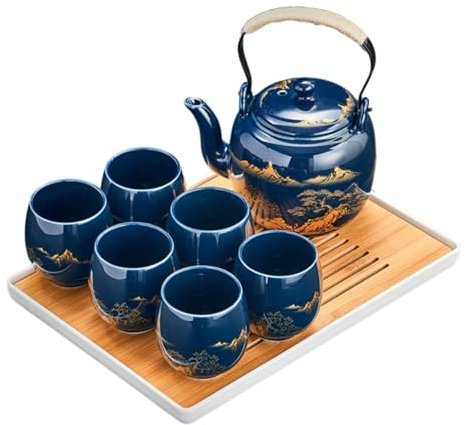 XYUERU Service à thé Kung Fu Japonais avec Sac Service à thé Chinois en céramique Traditionnelle avec Motif de Fleurs dorées Service à thé Fait Main en Porcelaine résistant à la Chaleur(Green)