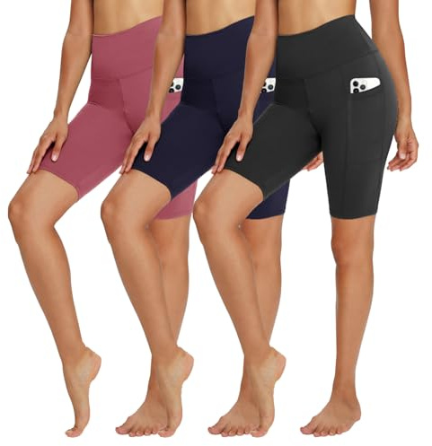 TNNZEET 3-pack cykelbyxor, dam, hög midja, shorts, korta sportbyxor, ogenomskinliga sommarleggings, under klänningar för sport, yoga, Rosa/marinblå/svarta väskor, L-XL