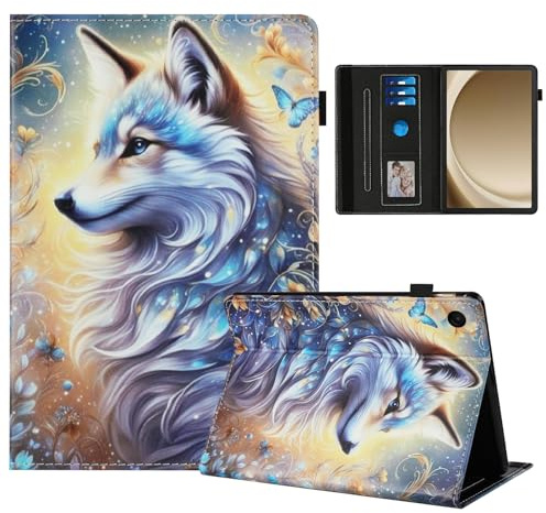 Rostsant Coque pour Samsung Galaxy Tab A11+ 11 Pouces 2025 SM-X230/SM-X235/SM-X236B Impression Graphique Housse en Tablette Cuir PU Protection pour Galaxy Tab A11 Plus Loup Blanc