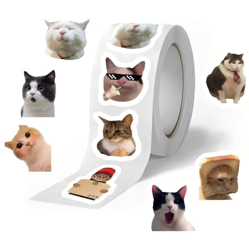 500PCS Cat Me/me Stickers Roll,Waterproof Vinyl Stickers,Funny Cat Stickers,Stickers for Water Bottles, Laptop, Scrapbook,Journals,Animal Stickers,Kawaii Stickers,DIY Crafts (10 Styles)