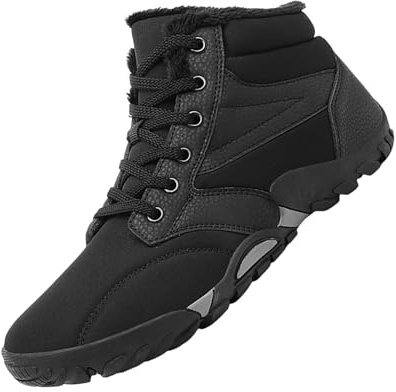 Barfotaskor herr vinter, vinterskor herr fodrade, sneakers platta vandringsskor, lätta snöskor, utomhusskor, mjuka vandringsskor, halkfria, vattentäta, komfortskor för utomhus, camping, svart, 42 EU