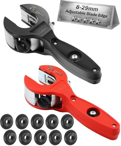 Pipe Cutter Ratcheting Tool Copper Cobre Tubing Hand Cortador PVC Plumbing Conduit Cable Core Metal Hose Wire Line PEX Steel Plastic Close Quarters Deburring Portable Type 5/16 to 1-1/8 (B1)
