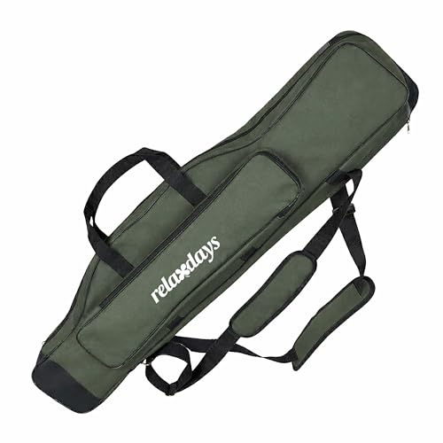 Relaxdays Angeltasche, Rutentasche, 100cm, für 3 Ruten, 5 Fächer, olivgrün | gepolstert, Angelzubehör, groß, 1200D Oxford