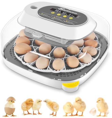 Sailnovo 24-Eier-Inkubator – Vier Modi, Feuchtigkeitsanzeige, automatische Eierwendung und integrierte Schierlampe. Für Hühner-, Enten-, Wachteleier. Ideal für Zuhause, Bauernhof, Unterricht (Grau)