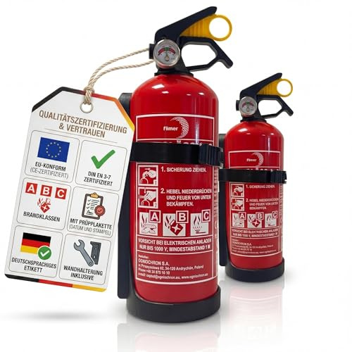 Lot de 2 extincteurs à poudre ABC - Support / manomètre - Fabriqué en Europe - 1 kg | Fabriqué en Europe