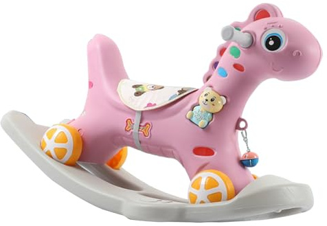 HUSHUI Gunghäst för Barn över 3 år Söt Ridning On Horse Rocker med Avtagbart Ryggstöd för Inomhuslek Säker och Robust Design (Rosa)