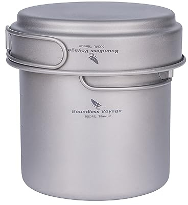 iBasingo Titan Topf Pfannen Set mit Klappgriff Im Freien Camping Suppe Topf Schüssel Bratpfanne Essgeschirr Ultraleicht Kochgeschirr Für Picknick Reisen Wandern Ti2035C