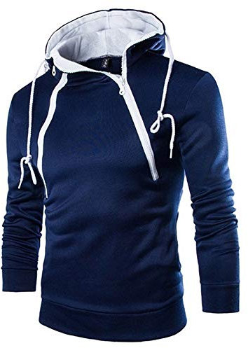Xmiral Kapuzen-Pullover Herren Einfarbig Lose Kapuzensweatshirt Hoodies Reißverschluss-Ausschnitt(XL,Marine Blau)