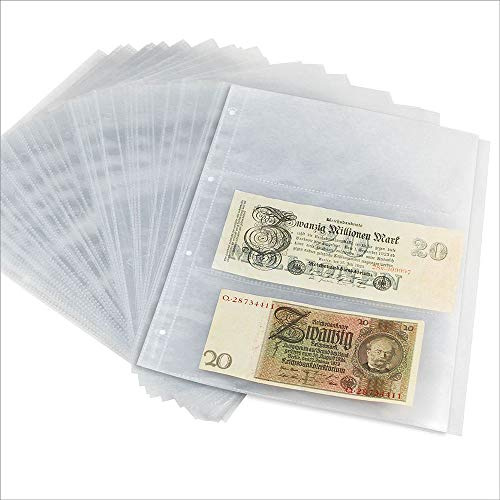 SAFE 15er Pack 5483 Banknoten Hüllen | Banknotenhüllen | Ergänzungshüllen Banknoten Album | DIN A4 | mit 3 Taschen 97 x 220 mm | glasklar | für 6 Banknoten | Glasklare, weichmacherfreie Einstecktaschen für eine übersichtliche Papiergeldsammlung