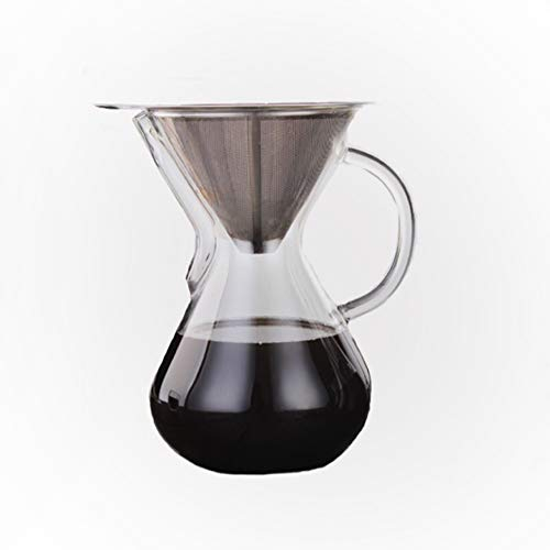 Lugoda pour Over - Caffettiera Caraffa per caffè in Vetro, con Filtro in Acciaio Inox e Manico in Vetro, capacità: 800 ml, 6 Tazze