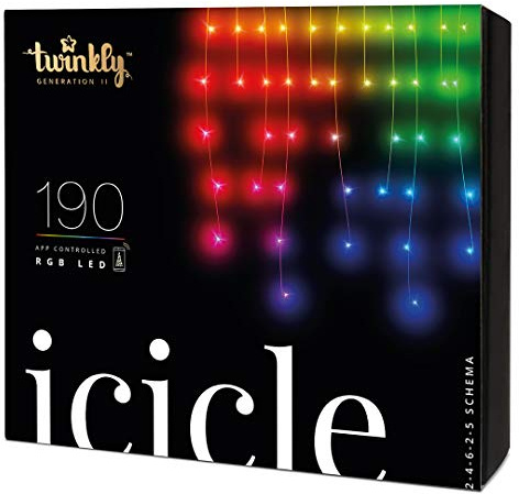 Twinkly TWI190STP-TEU 4.3mm RGB Ljusslinga Istapp, Transparent Tråd, 190 LED, WiFi, Gen II, IP44, 5m Längd