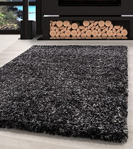 Carpettex Hochflor Teppich Wohnzimmer Shaggy Flokati Modern Meliert 160 x 230 cm Anthrazit - Schlafzimmer Weich Flauschig Waschbar Küche Esszimmer - Langflor