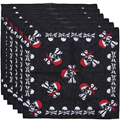 NUOBESTY Piraten Kopftuch SchäDel Bandana 21.65X21.65In Piratenaccessoire FüR Kinder Und Erwachsene KostüMparty Karneval Halloween Cosplay 6pcs
