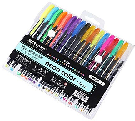 Gelstifte, Glitzer-Set, Textmarker, Farbige Glitzer-Metallic-Stifte für Kinder und Erwachsene, Schule, Malbücher, Kritzeln, Zeichnen, Malen (18 Farben gemischt)