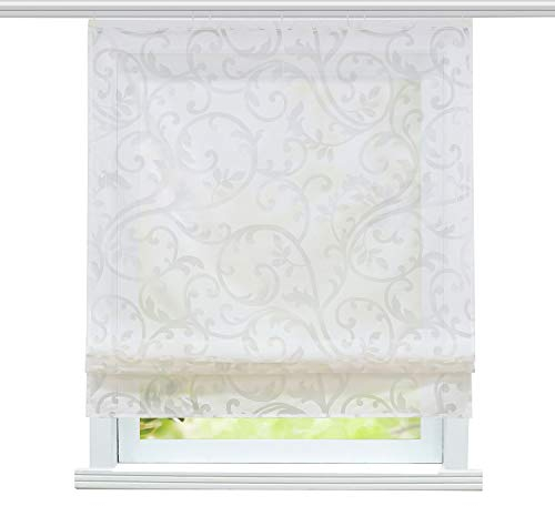 ESLIR Raffrollo mit Klettband Wohnzimmer Raffgardine Ausbrenner Gardinen Modern Bändchenrollo Vorhänge Weiß BxH 120x140cm 1 Stück