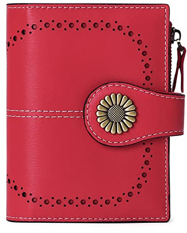 SENDEFN Geldbörse Damen Leder aus weichem Echtleder mit 16Kartenfächer Kurz Portemonnaie und Blocker RFID