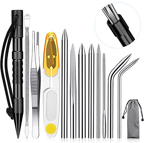 Edelstahl FID Set Paracord FID Marlin Spike Set Paracord Nähen Schnürung Nähen Nadeln und Glättung Werkzeug Knotter Werkzeug für Leder oder Paracord Arbeiten (Schwarz) | Marlin Spike, Nähnadeln, Glättungswerkzeug und Knotter für Leder- und Paracordarbeiten