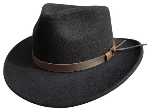 Black Crushable Wool Felt Fedora Outback Western Outdoor Montana Hat XXL Size