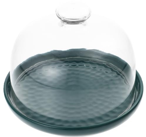 YARNOW Ceramic Tray with Dome Glass Dessert Cover Rustic Cake Stand Desert Platter Ceramic Serving Tray Cheese Cloche Dome for Desserts Fruits Snack Candy
