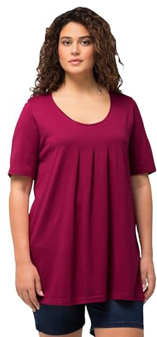 Ulla Popken Damen große Größen Übergrößen Plus Size T-Shirt, Zierfalten, A-Linie, Rundhals, Halbarm, Modal magnolienrot 50+ 796473820-50+