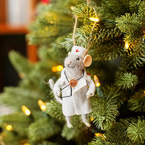 Sass & Belle Hängende Dekoration Maus Weihnachtsbaumschmuck Wolle Klassisch Weiß Weihnachten