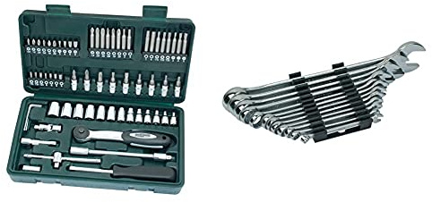 Brüder Mannesmann Werkzeuge M29165 65 piezas Juego de llaves de vaso 1/4 + M19652 Juego de 12 llaves combinadas 6 a 22 CV