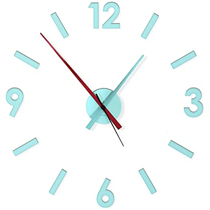 Fisura - Orologio da parete 3D fai da te menta e rosso.Grande orologio da parete adesivo. Nessun ticchettio. Metallo e ABS.