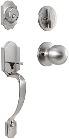 GUA OYH Front Door Handle Satin Nickel Door Lock Set with Single Cylinder Deadbolt and Door Knob Front Entry Handle Set (L36158-S-S121)