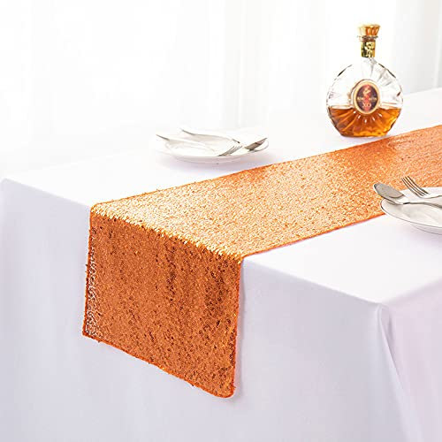 Glitzernder Tischläufer mit runden Pailletten, Tischläufer, Tischdecke für Hochzeit, Weihnachten, Bankett, Party, Esszimmer, Kaffeetisch, Dekoration, 30 x 180 cm, Orange
