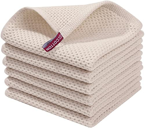 Moosfor 100% Cotton Kitchen Cleaning Cloths, Highly Absorbent Soft Dish Cloths, Quick Drying Kitchen Accessories for Washing Up, Pack of 6, 30 x 30 cm, Beige