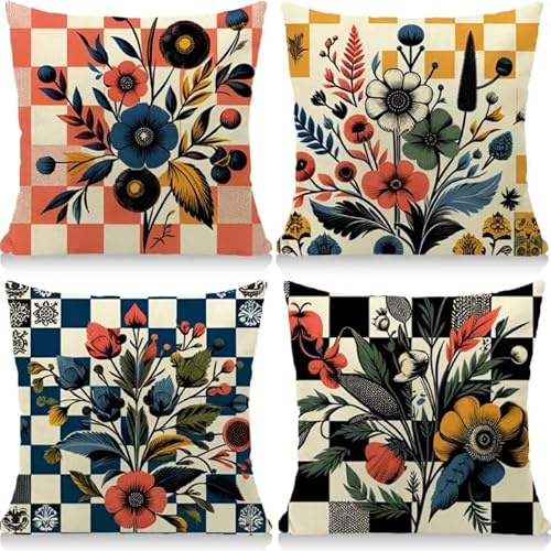 Cirzone Kissenbezug 45x45 4er Set Outdoor Kissen Leinen, Boho Deko für Deko Wohnzimmer, Garten, Balkon